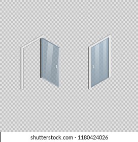 Isometric Glass Door. Close And Open Door.