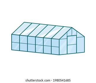 Isometric glass greenhouse isolated on white background. Farm building for growing vegetables. Garden construction for plants. Vector cartoon illustration.