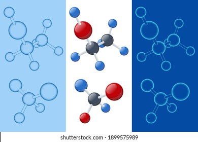 Isometric Glass Molecules Model. Molecule and Molecular Structure. Analysis Lab, Chemical Laboratory Science.