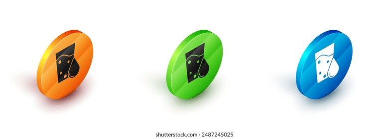 Isometric Glass with water icon isolated on white background. Soda glass. Circle button. Vector