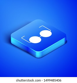Isometric Glasses icon isolated on blue background. Eyeglass frame symbol. Blue square button. Vector Illustration