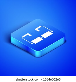 Isometric Glasses icon isolated on blue background. Eyeglass frame symbol. Blue square button. Vector Illustration