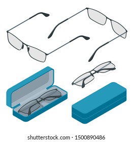 Isometric Glasses isolated on white background. Medical health equipment. Check eyesight for eyeglasses diopter.