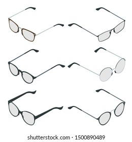 Isometric Glasses isolated on white background. Medical health equipment. Check eyesight for eyeglasses diopter.