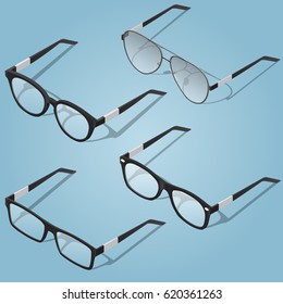 Isometric glasses set with shadows