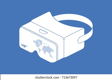 Isometric glasses of virtual reality for a smartphone on a blue background. Flat vector illustration EPS10.