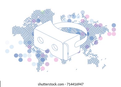 Isometric glasses of virtual reality for a smartphone with world map on a white background. Flat vector illustration EPS10.