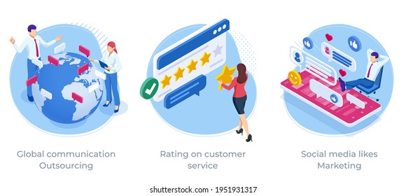 Isometric Global communication Outsourcing, Rating on customer service, Social media likes Marketing