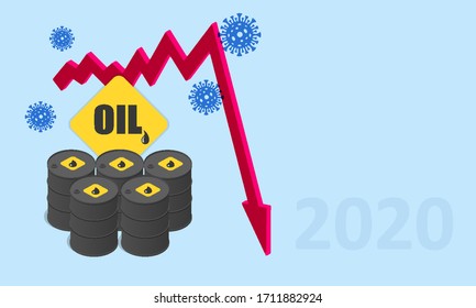 Isometric global economic impacts 2020. Coronavirus or COVID-19 pandemic global impact. Closed border, collapsed world market and economic crisis, panic and food shortages, distance work and studying.