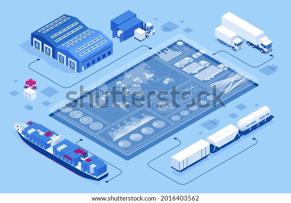 Isometric Global Logistics Network Concept Interactive Stock Vector ...