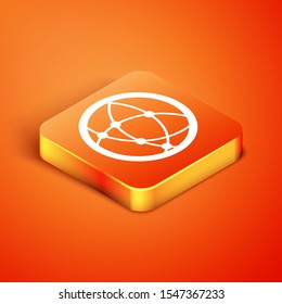 Isometric Global technology or social network icon isolated on orange background.  Vector Illustration