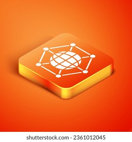 Isometric Global technology o social network icon aislados en el fondo naranja.  Vector