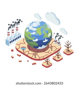 Isometric Global Warming with Pollution and Deforestation. Global Warming and Pollution Concept