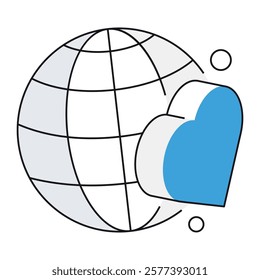 Isometric globe with heart pulse, perfect for international dating apps, travel romance themes, and cultural love stories.
