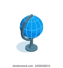 isometric globe icon in color on white background, travel or world internet