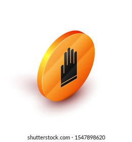 Isometric Gloves icon isolated on white background. Extreme sport. Diving underwater equipment. Orange circle button. Vector Illustration