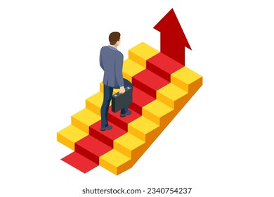 Isometric goal and target achievement concept. Hope to success in business, accomplishment or reaching business goal. Career growth, business success, profit