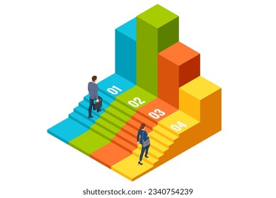 Isometric goal and target achievement concept. Hope to success in business, accomplishment or reaching business goal. Career growth, business success, profit