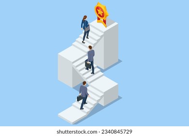 Isometric goal and target achievement concept. Hope to success in business, accomplishment or reaching business goal. Career growth, business success, profit