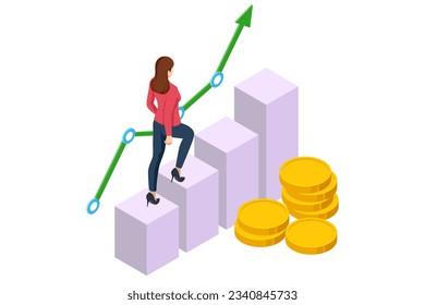 Isometric goal and target achievement concept. Hope to success in business, accomplishment or reaching business goal. Career growth, business success, profit