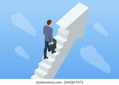 Isometric goal and target achievement concept. Hope to success in business, accomplishment or reaching business goal. Career growth, business success, profit