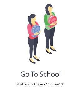 
Isometric going to school icon design 
