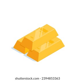 isometric gold bars, in color on a white background, banking financial system or capital