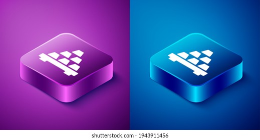 Isometric Gold bars icon isolated on blue and purple background. Banking business concept. Square button. Vector