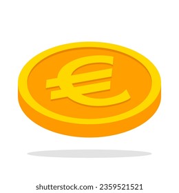 Isometric gold coin with Euro sign. 3d style European Union currency coin. Flat vector money symbols illustration.