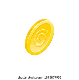 Isometric gold coin for game interface on white background 3d vector illustration