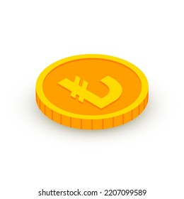 Isometric gold coin icon with Lira sign. 3d Cash, Turkey Lira currency, Game coin, banking or casino money symbol for web, apps, design. TRY currency, TL exchange vector icon