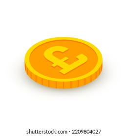 Isometric Gold Coin Icon With Pound Sign. Vector 3d Pound Sterling Cash, Currency Of United Kingdom, Game Coin, English Banking Money Symbol For Web, Apps. British Pound Currency Icon.