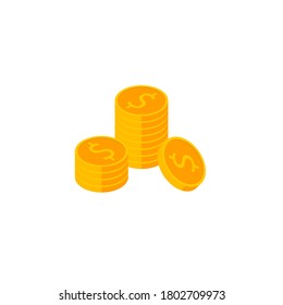 Pila de monedas de oro isométrica en el vector de icono de fondo blanco. Ilustración vectorial de estilo plano.
