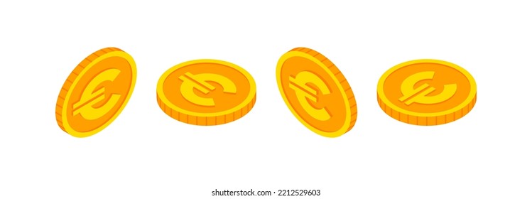 Isometric gold coins set with euro sign. 3d Cash, Euro currency, Game coin, banking or casino money symbol for web, apps, design. European currency exchange icon vector icon.