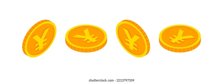 Isometric gold coins set with Yen sign. 3d Yen Cash, currency of Japan, Game coin, banking or casino money symbol for web, apps, design. Japanese currency exchange icon vector icon