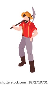 Corriente isométrica de minería de oro con carácter de ilustración de vector minero