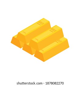 Isometric Gold Mining Rush With Isolated Gold Bars Vector Illustration