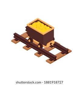 Correncia isométrica de extracción de oro con ilustraciones vectoriales aisladas de carro de oro