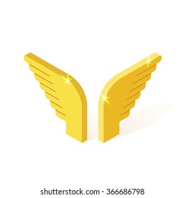 Isometric Golden Angel Wings Icon, Vector Illustration, Love Concept