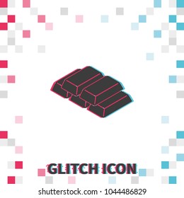 Isometric golden bricks  glitch effect vector icon. Ingot illustration.