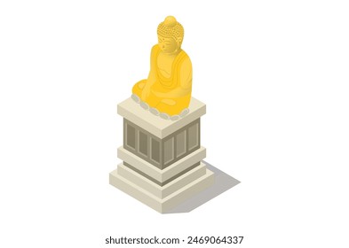 Isometric Golden Buddha statue isoleted. with titled Phra Phuttha Maha Suwanna Patimakon, Suitable for Diagrams, Infographics, Book Illustration, Game Asset, And Other Graphic Related Assets