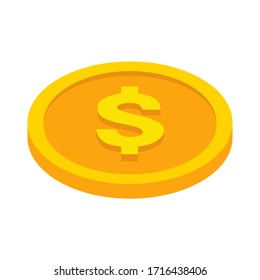 Isometric golden coin icon. Isolated on white background