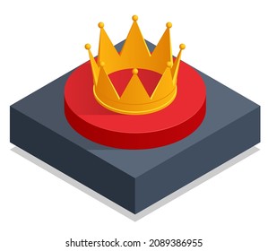 Isometric Golden Crown. Crowning Headdress for King and Queen. Emperor King Crown