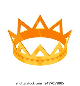 Isometric golden crown. Royal gold headdress for monarch, king or queen with luxury colored gemstones. Vector 3d jewelry isolated on white background