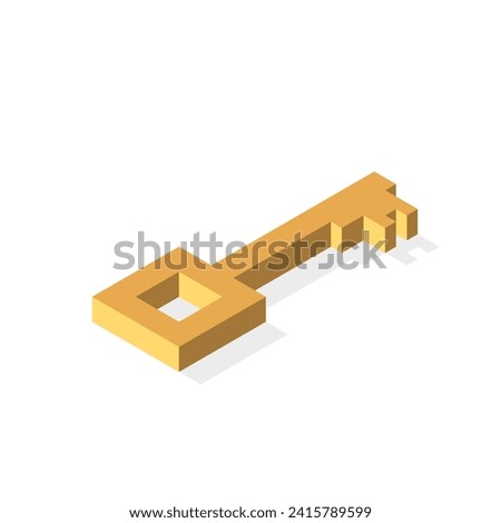 Isometric golden key isolated. Wealth, solution, secret, luxury, success, access, opportunity, security and privacy concept. Flat design. EPS 8 vector illustration, no transparency, no gradients