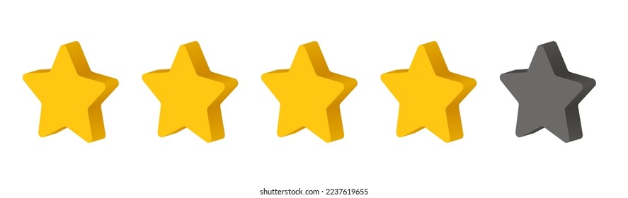 Isometric golden stars. Rating five stars. Vector gold stars to indicate the rating of products or films.