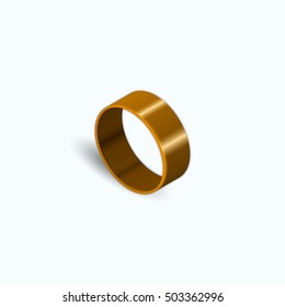 Isometric golden wedding ring isolated on white background.