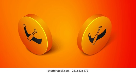 Isometric Gondola boat italy venice icon isolated on orange background. Tourism rowing transport romantic. Orange circle button. Vector