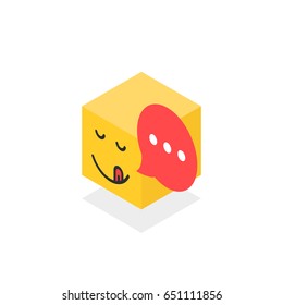 isometric gourmet icon like emoji face isolated on white. simple flat trend modern yellow logotype graphic design. concept of internet notification for cooking site or pictogram of user interface