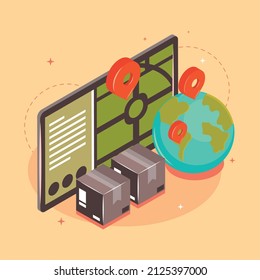 isometric gps delivery logistics map navigation